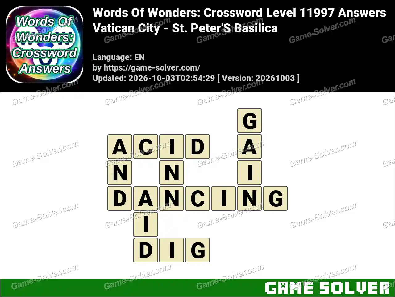 Words Of Wonders: Crossword Level 11997 Answers – Vatican City – St. Peter’S Basilica